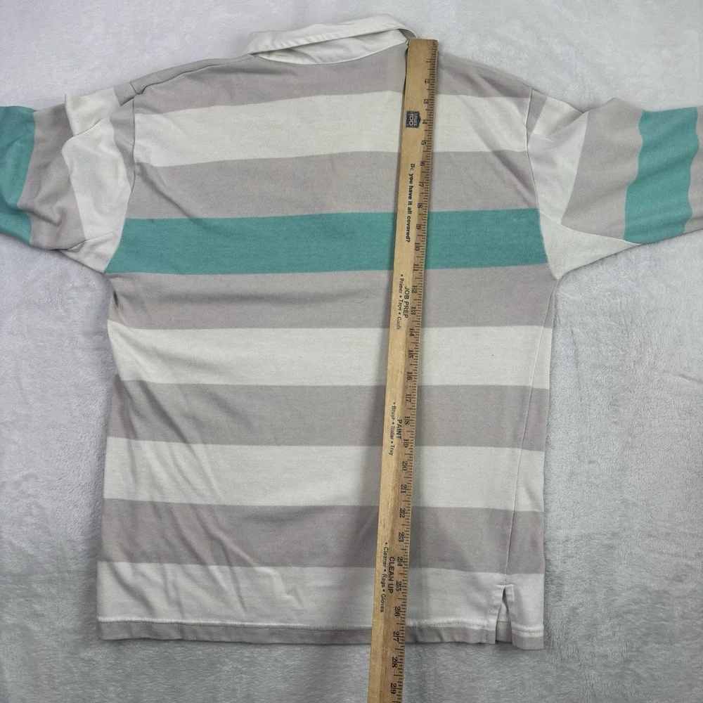 VTG Adidas Grey Striped Long Sleeve Collared Polo Rugby Shirt Men's Medium